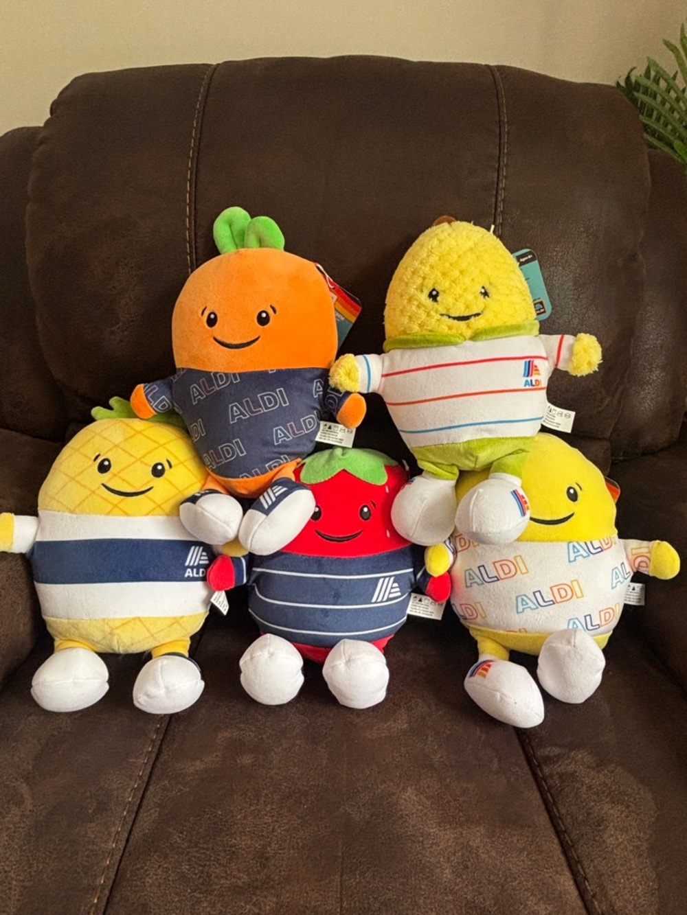 Set of 5 Aldi Plush Produce Crew - Colorful Fruit and Veggie Friends